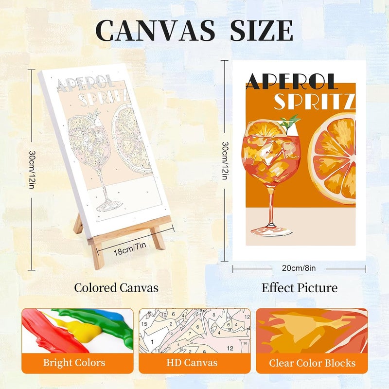 Okarina 4 Pack Paint by Numbers Kit for Adults with Frame Cocktail, Framed Paint by Number for Adults Beginner with Wooden Easel, Cocktail DIY Painting by Numbers Canvas Framed for Home Decor 8 x 12 Inch - Image 2